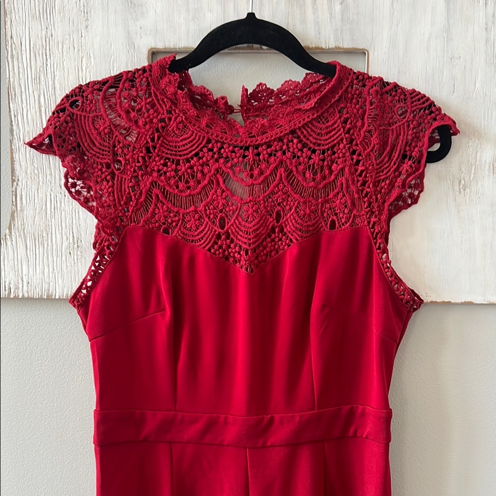 NWOT Red Crochet Detail Jumpsuit
